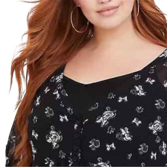 Torrid X Disney Minnie Mouse Babydoll Dress Size 2X Black Sheer Button Front - Picture 3 of 12